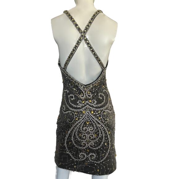 Atria Couture Black Mini Dress With Jewel Embellishments Size 8 - Picture 5 of 7